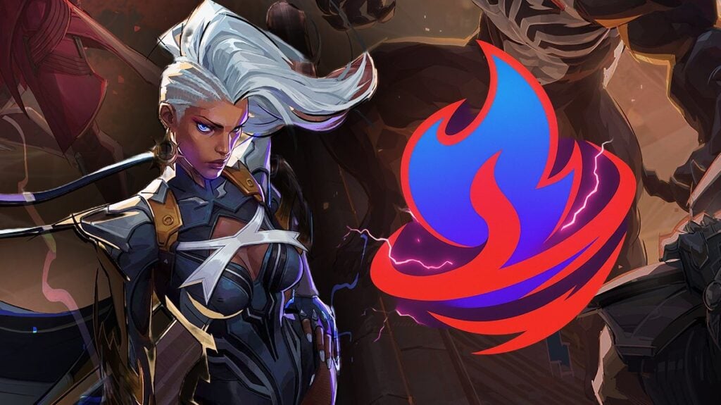 Marvel Rivals artwork featuring Storm in combat stance alongside the Team-Up ability icon, symbolizing hero synergy and elemental power.