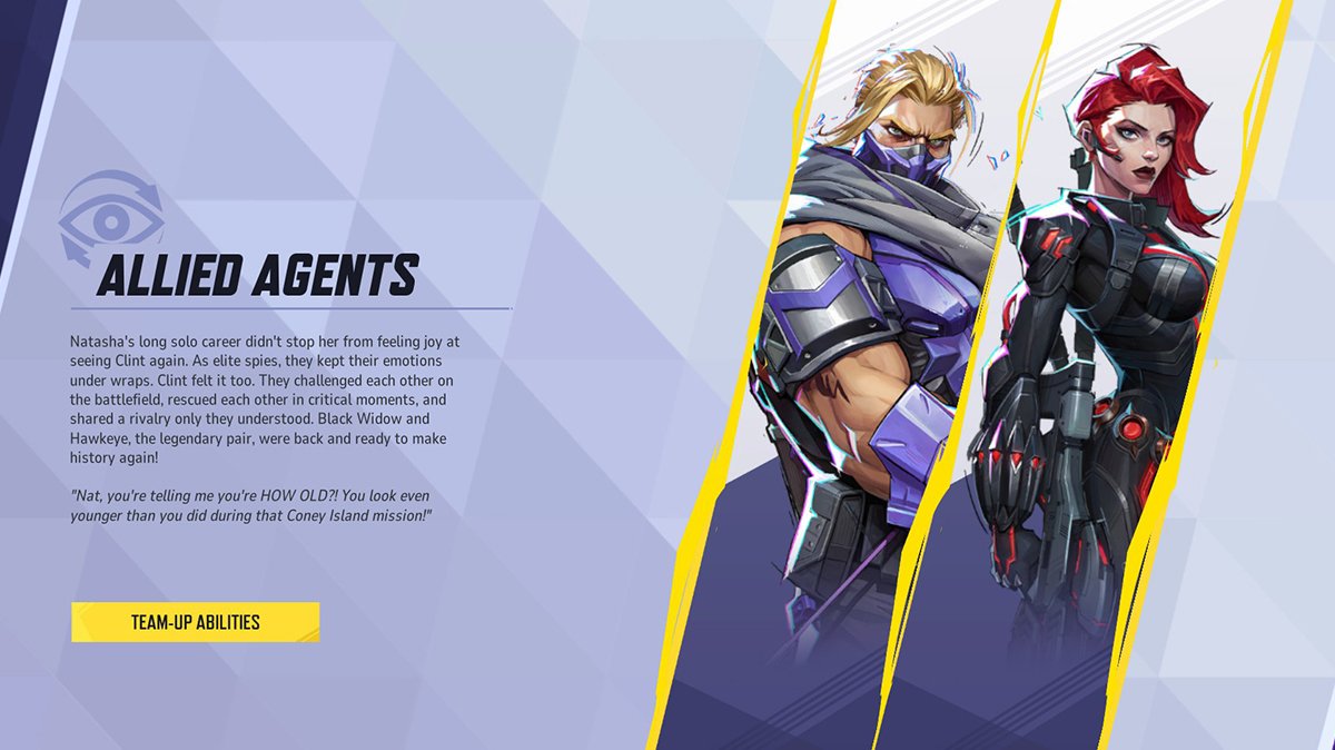 Marvel Rivals Allied Agents Team-Up featuring Hawkeye and Black Widow, highlighting their deep battlefield bond and shared synergy.