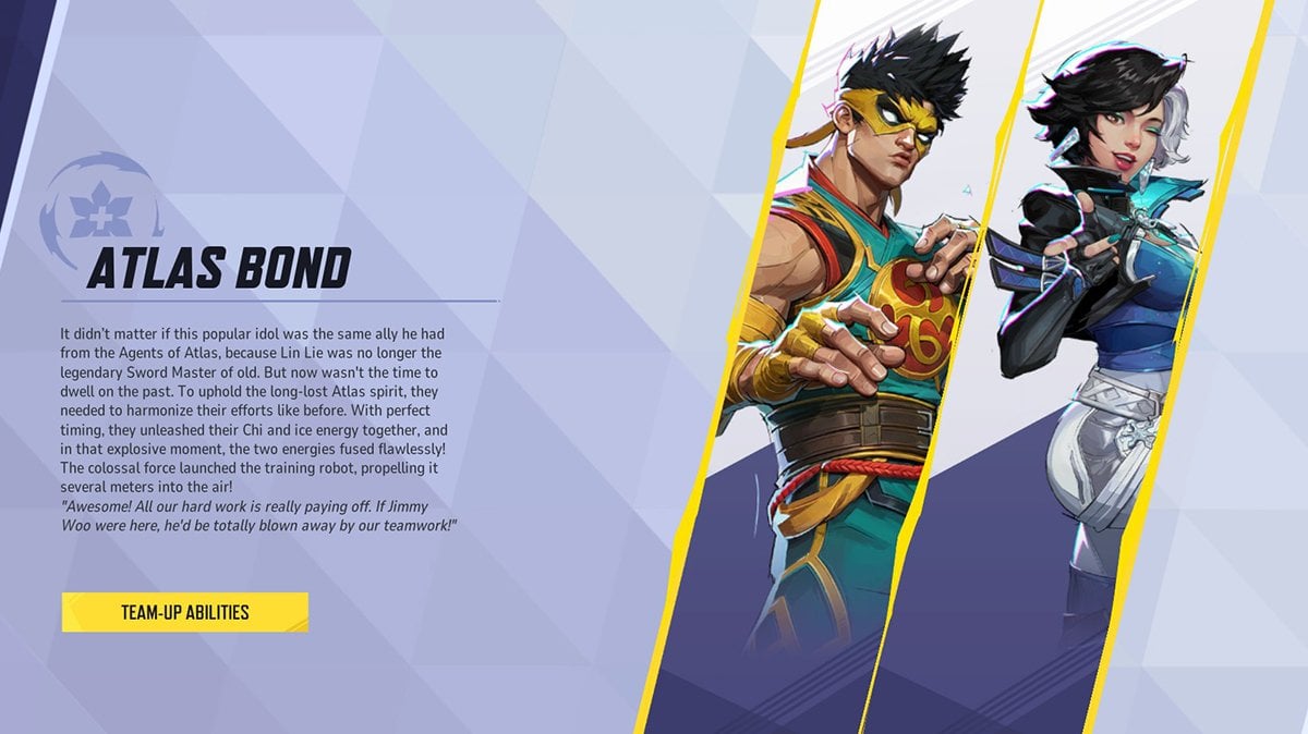 Marvel Rivals Atlas Bond Team-Up with Iron Fist and Luna Snow, combining Chi and ice powers in a coordinated attack.