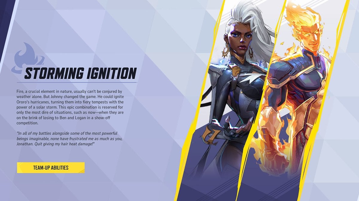 Marvel Rivals Storming Ignition Team-Up with Storm and Human Torch, showcasing their fiery combo and elemental synergy.