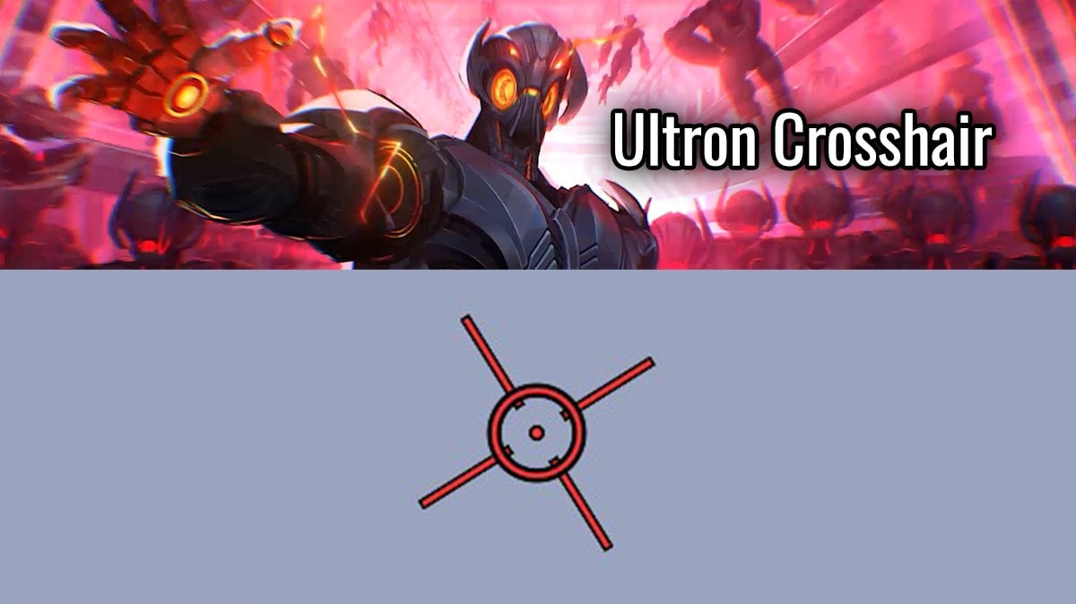 Illustration of Ultron’s crosshair design in Marvel Rivals, featuring red guiding lines and a central circle, used to represent beam direction and attack radius.