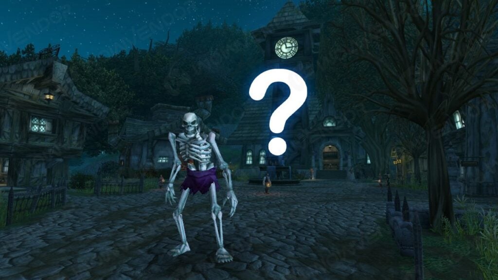 A skeleton with question mark in WoW Darkshire.