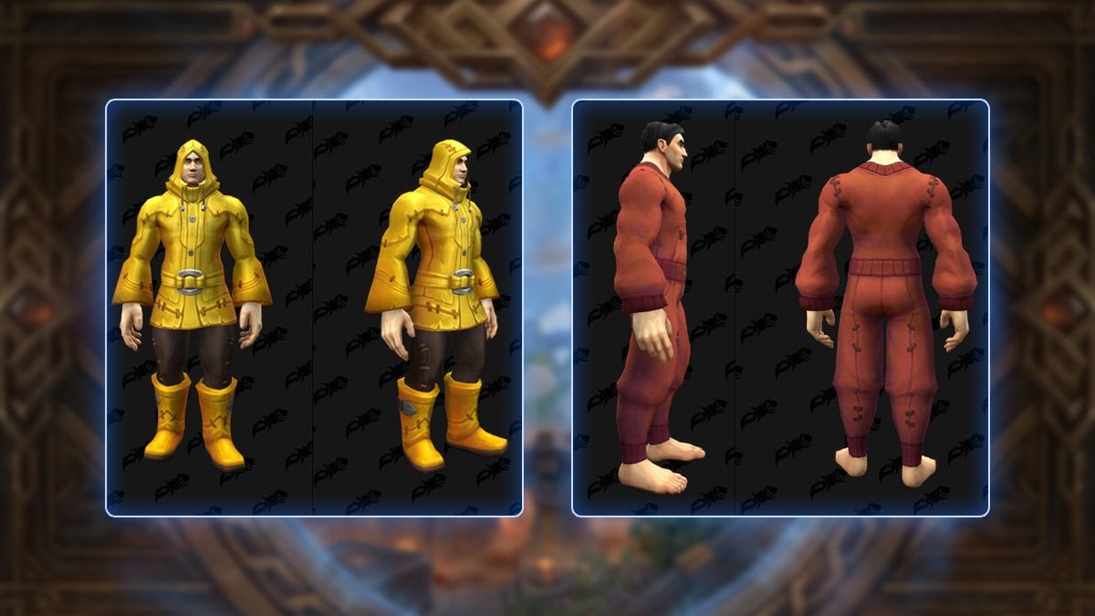 On the left is the new yellow raincoat, on the right is a red sweat suit in WoW 11.1.7.