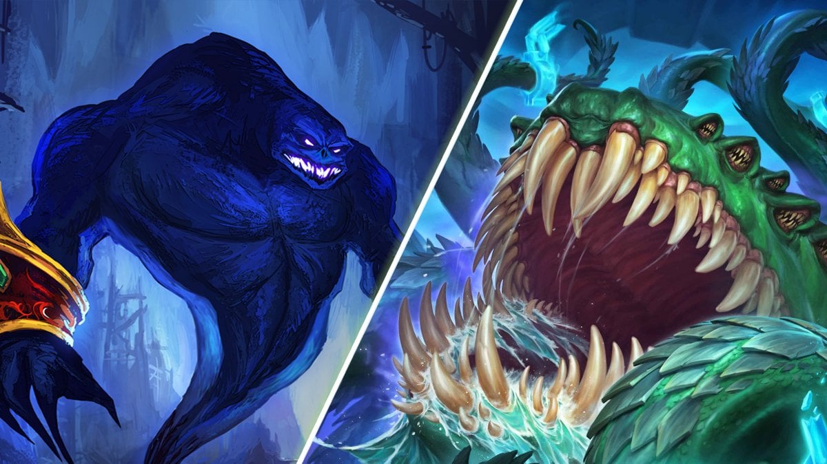 A voidwalker art on the left and Old God Yogg-Saron art on the right