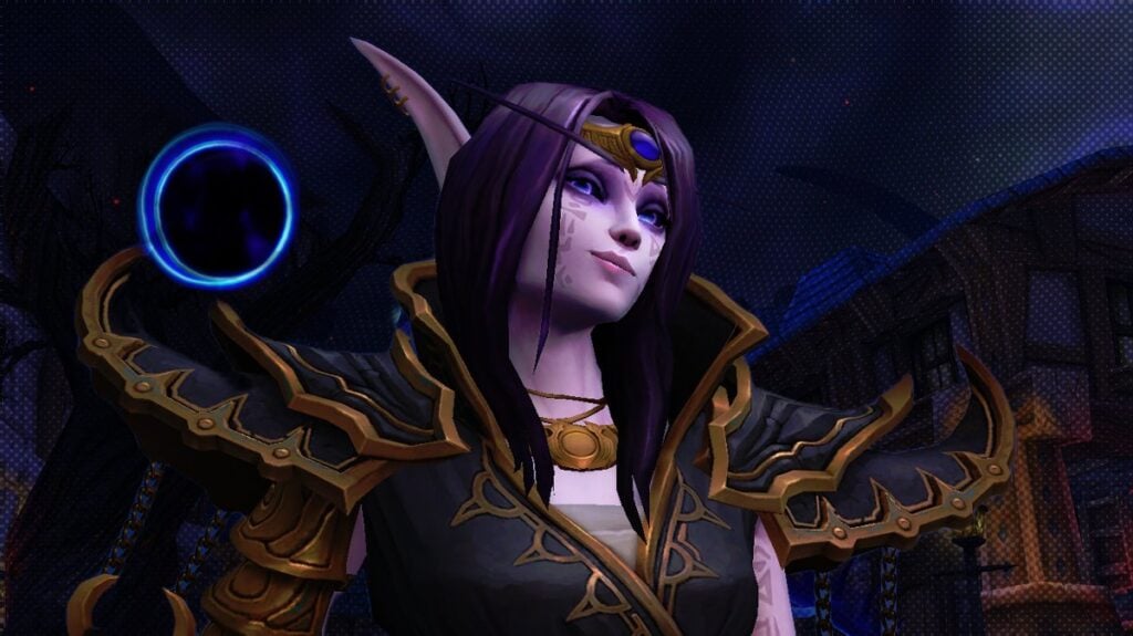 A dark elf Xal'atath smiling with an ill intent