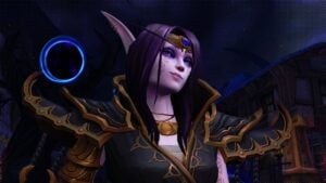 A dark elf Xal'atath smiling with an ill intent