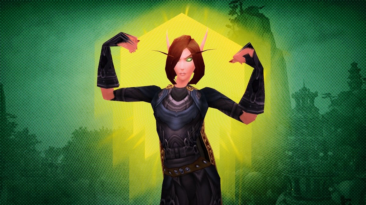 World of Warcraft Classic character showing off strength during Season of Discovery event promotion for Mists of Pandaria Classic release.