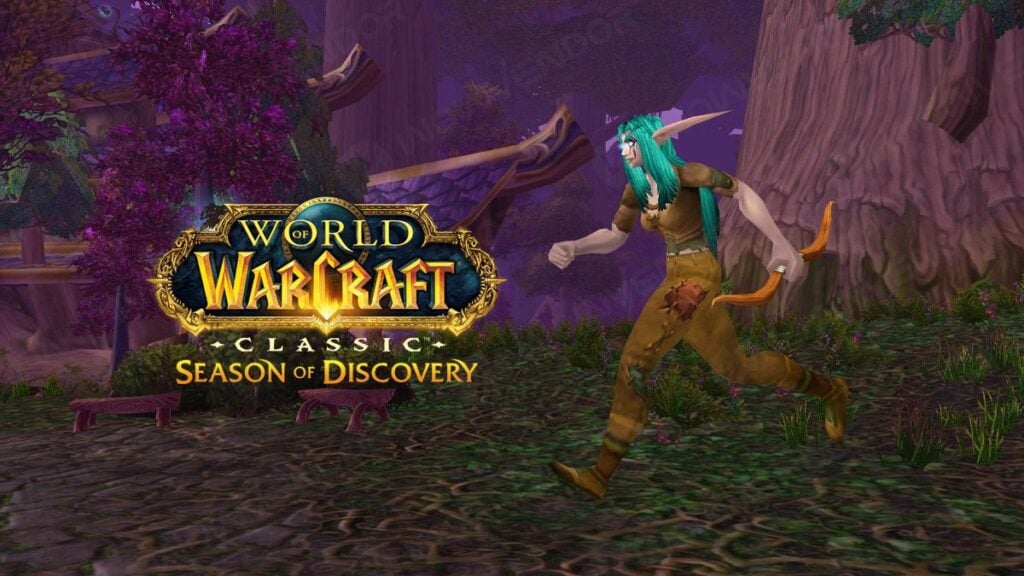 A WoW character with Season of Discovery logo.