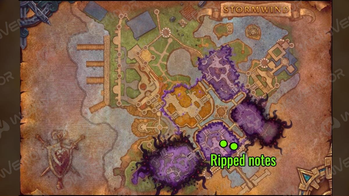 Ripped notes location for Reins of the Void-Scarred Gryphon mount in Vision of Stormwind