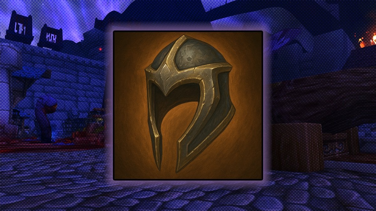 Horrific Visions mask icon from World of Warcraft, featuring the Mask of Dark Imagination with copper and iron elements.