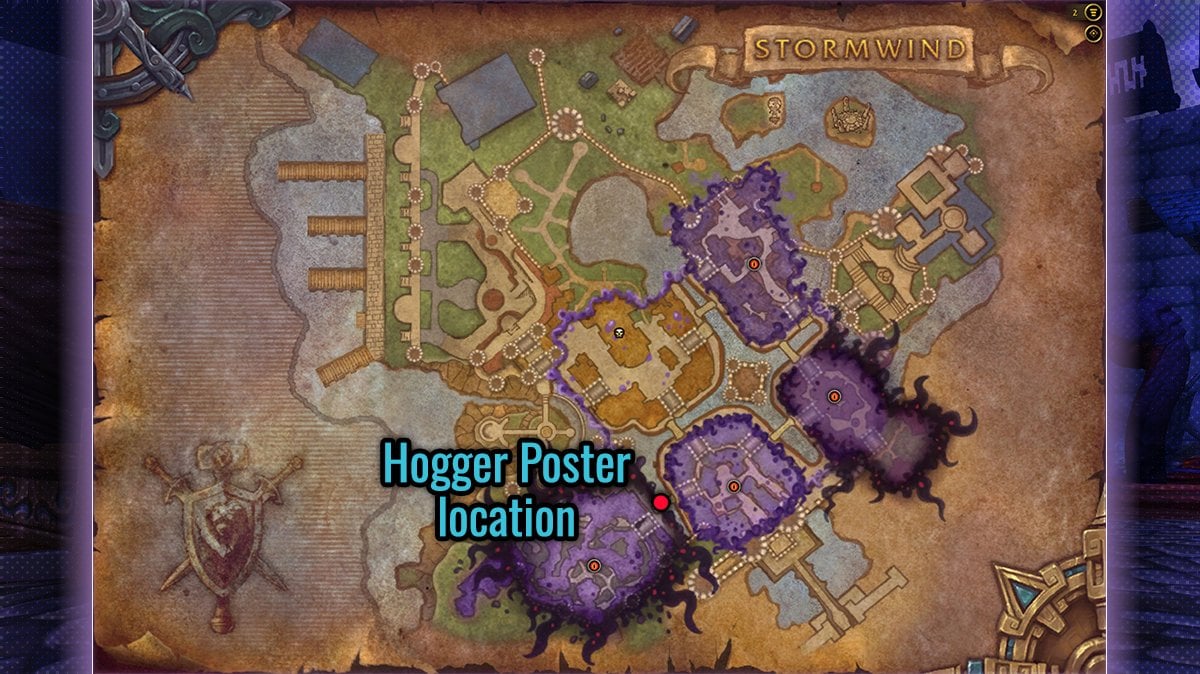 Hogger Wanted poster location on a Horrific Vision of Stormwind map.