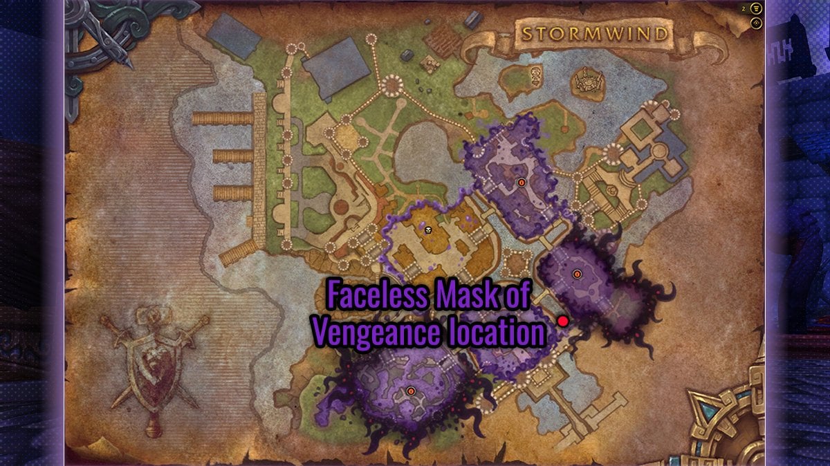 Faceless Mask of Vengeance mobs location on a Horrific Vision of Stormwind location.