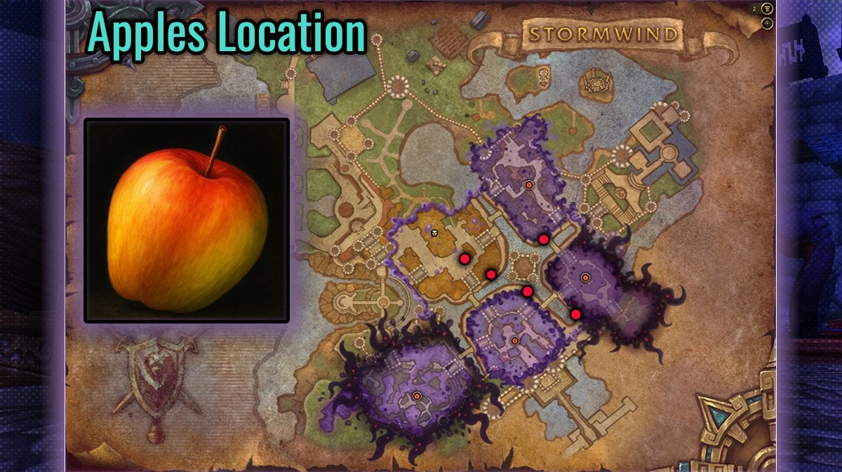 Map showing apples location in Stormwind Horrific Vision for World of Warcraft: The War Within Patch 11.1.5.