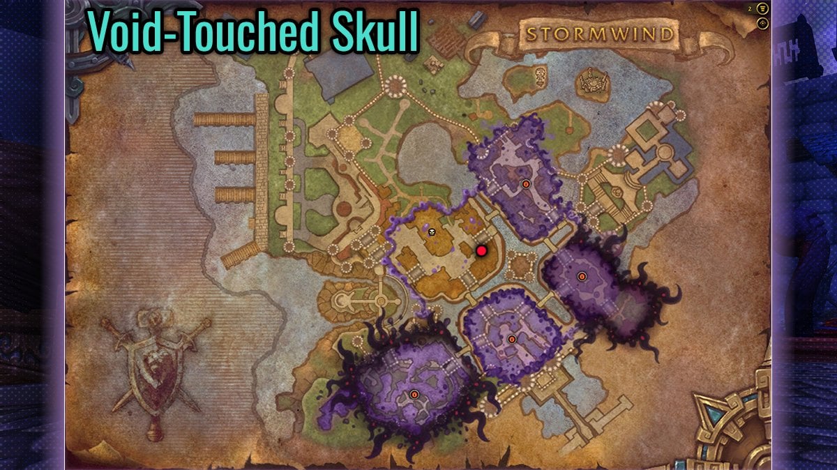 Map showing Void-Touched Skull location in Stormwind Horrific Vision for World of Warcraft: The War Within Patch 11.1.5.