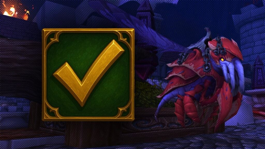 World of Warcraft The War Within Patch 11.1.5 weekly checklist complete with Horrific Visions mount in Stormwind, symbolizing endgame progression.