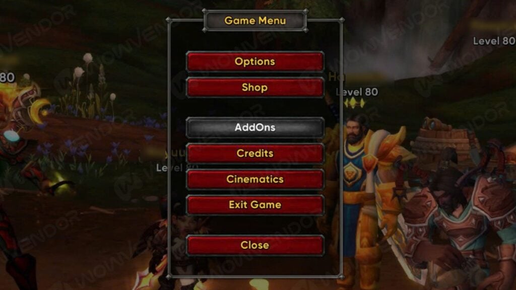 A picture of WoW's menu with the Addons option greyed out.