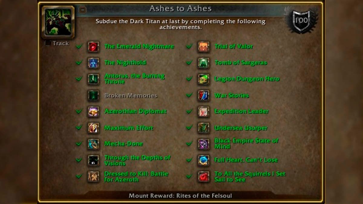 WoW Ashes to Ashes Legion meta-achievment 11.1.7