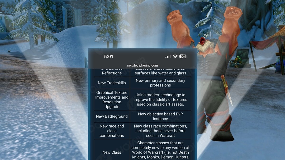 a WoW Classic character and a page from Blizzard's latest survey.