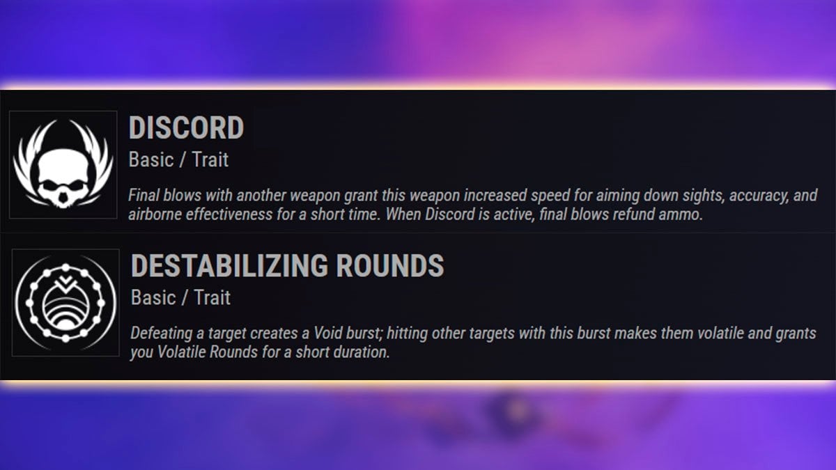 A Sudden Death God Roll: Discord + Destabilizing Rounds perks.