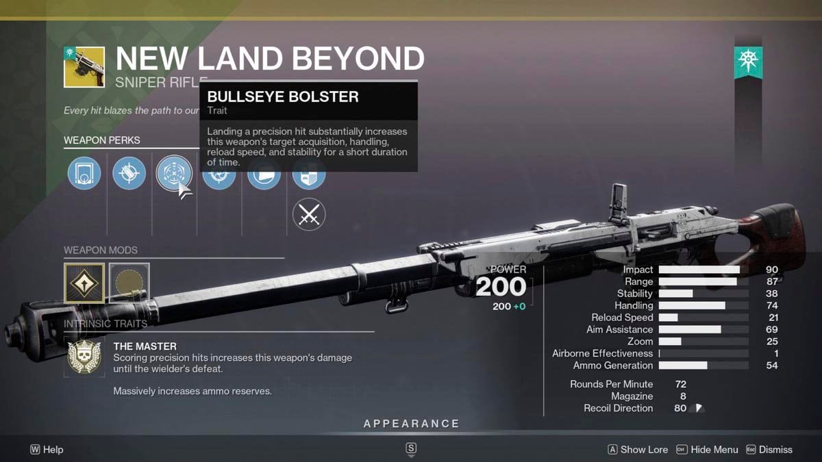 New Land Beyond Exotic Sniper Rifle from Edge of Fate: Stats and Perks.