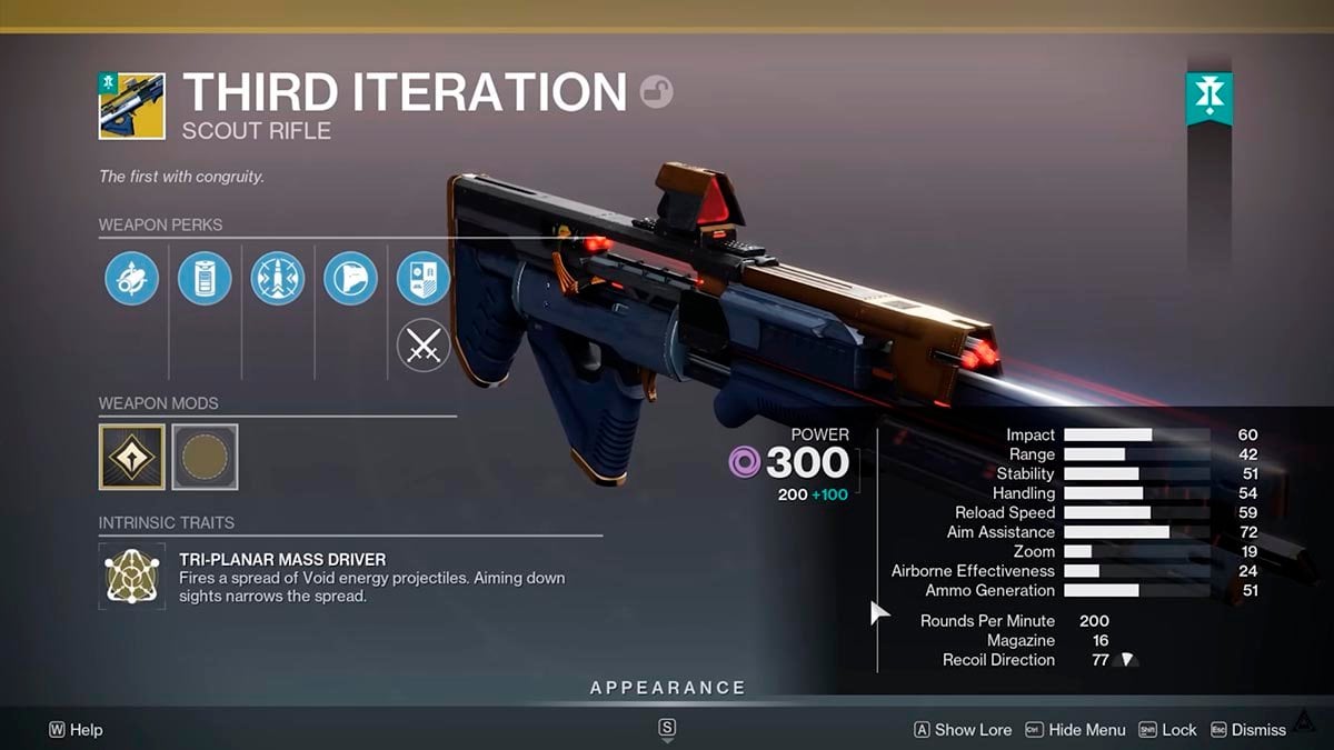 Third Iteration Exotic Scout Rifle from Edge of Fate: Stats and Perks