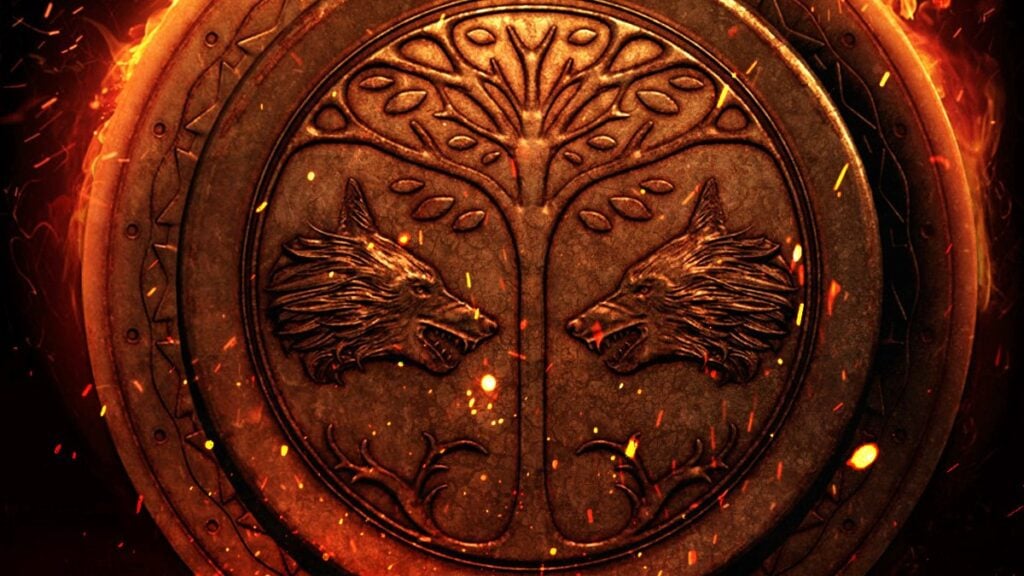 Iron Banner logo in Destiny 2: Two wolves facing each other, in the middle is a tree.