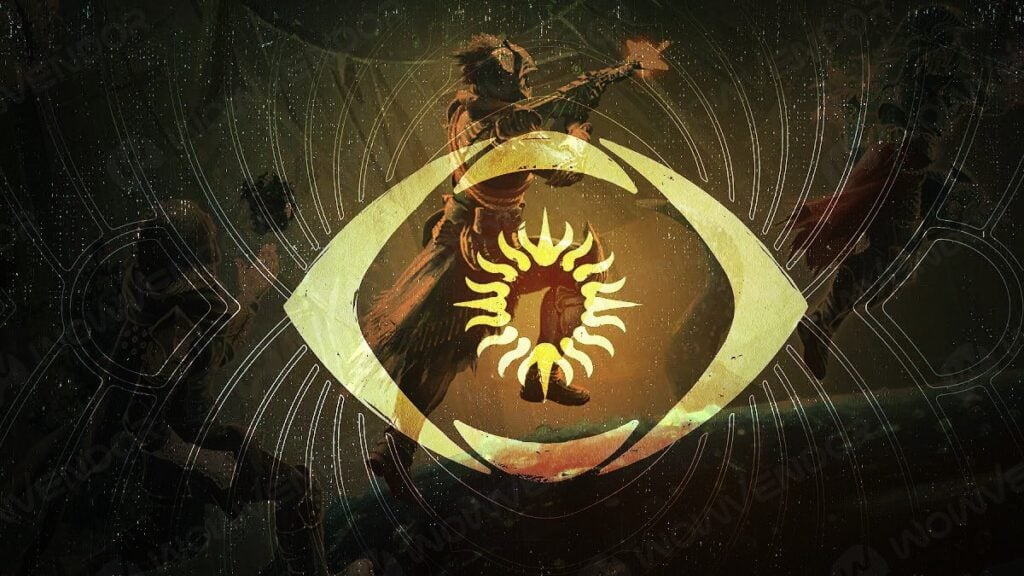 Trials of Osiris logo in Destiny 2, behind are a Hunter, a Warlock, and a Titan.