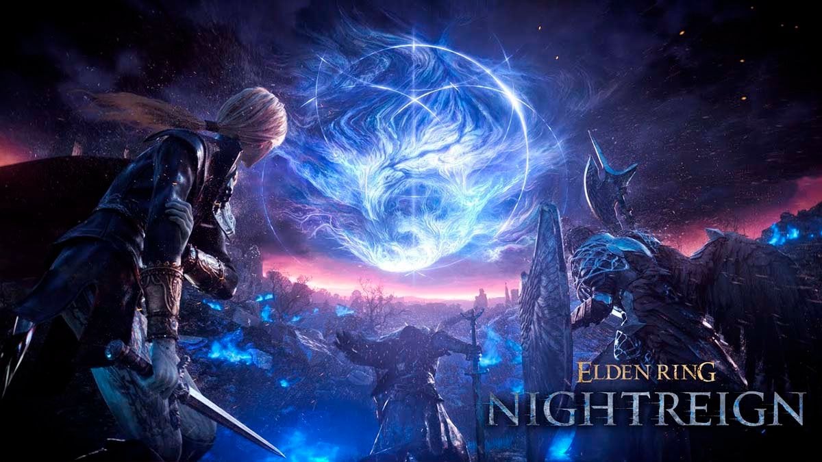 Elder Ring characters look at blue glow in the sky.