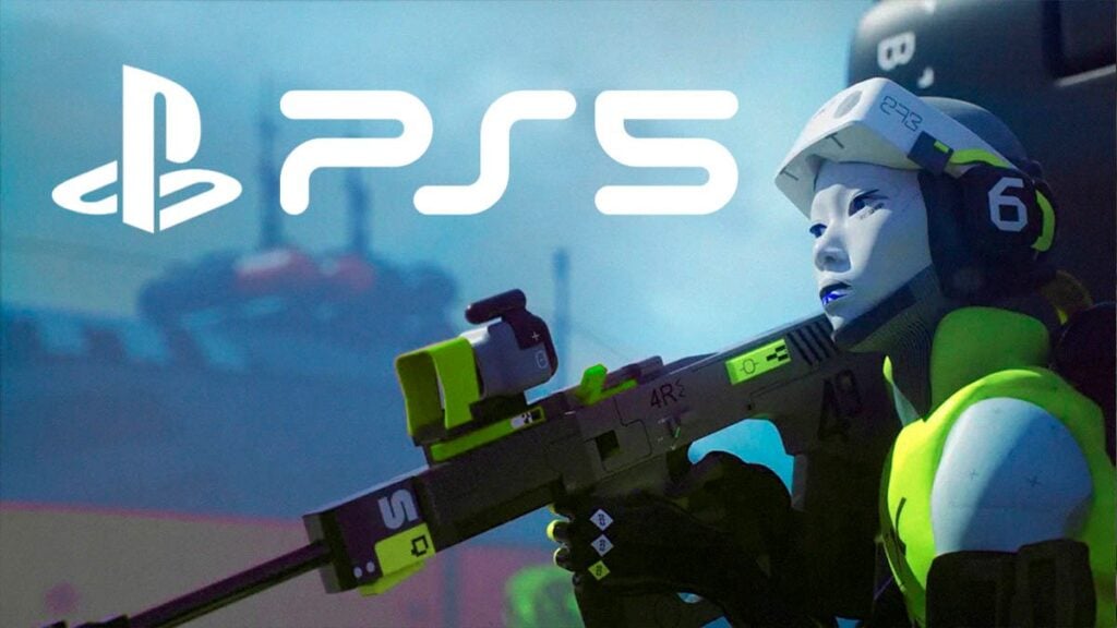 Marathon player with rifle and PS5 logo.