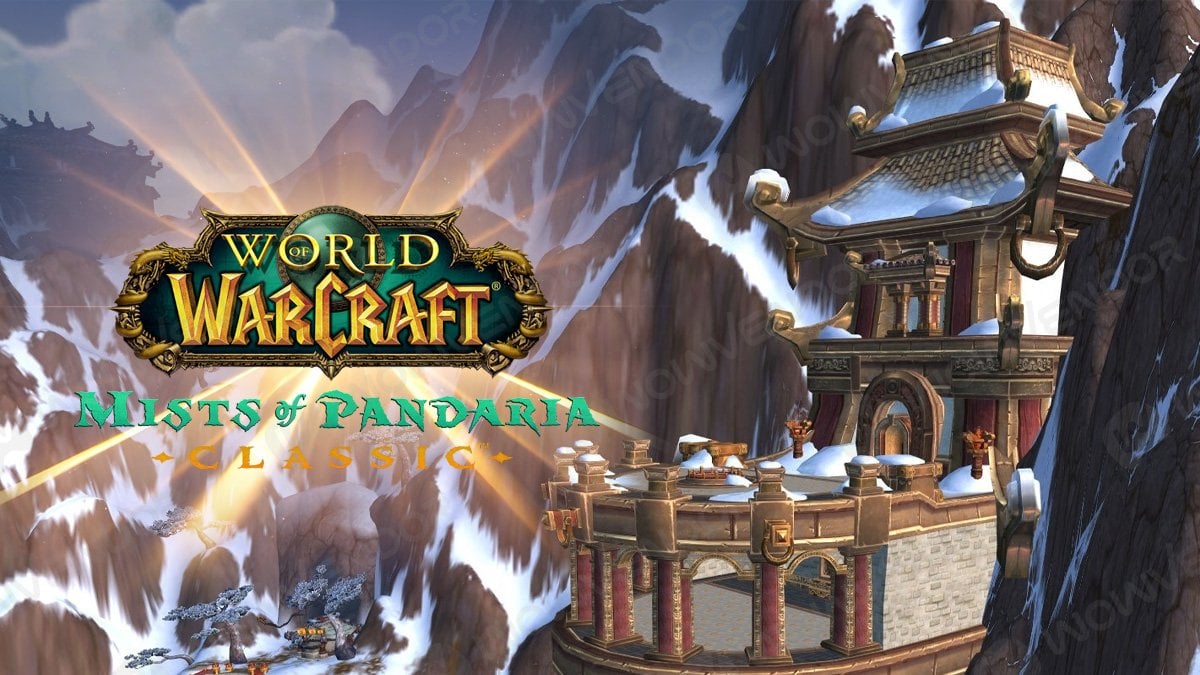 Mogu'shan Vault with MoP Classic logo in WoW.