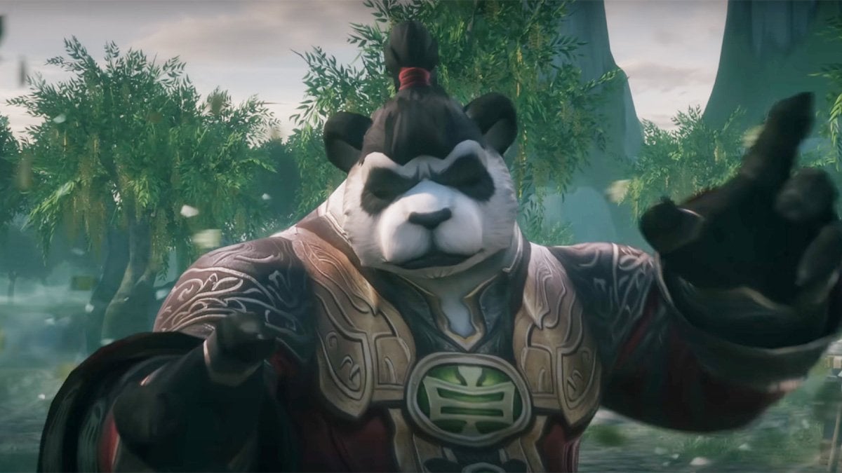 A Pandaren practicing martial art in WoW.