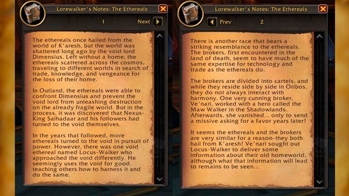 Ethernals lorebook from Lorewalking event Patch 11.1.7.