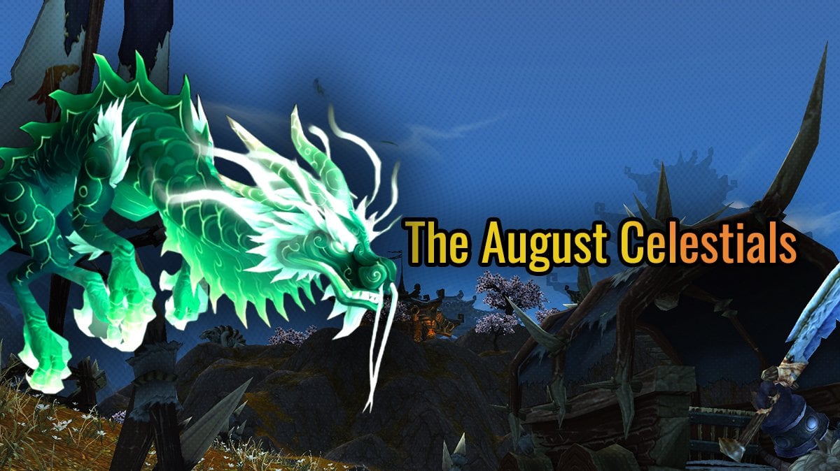 The August Celestials MoP reputation showcase, with a green celestial serpent.