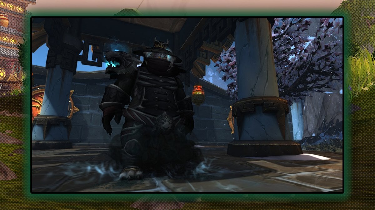 Shado-Pan Monastery dungeon screenshot on top of MoP half-toned background.