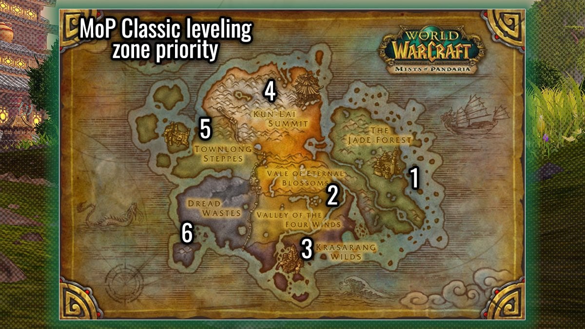 MoP Classic leveling zone priority map guideline.