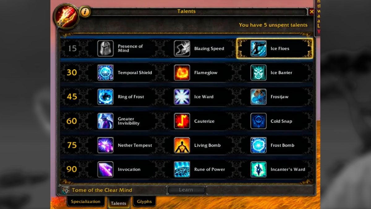 Mage talent tree in Mists of Pandaria.