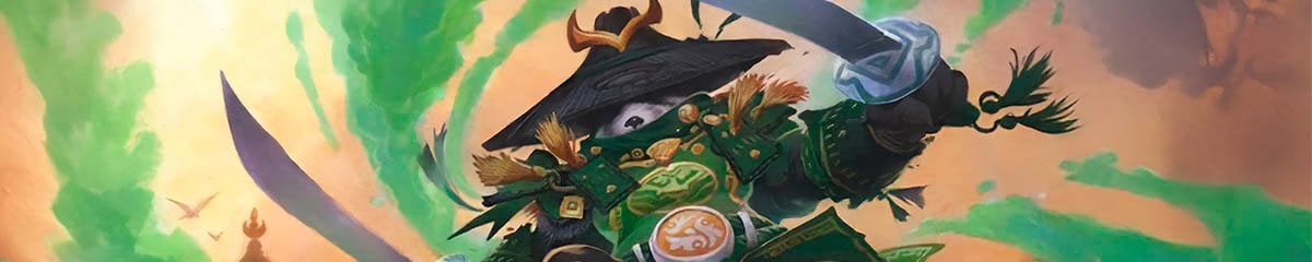 Pandaren Monk with two blades in green mist.
