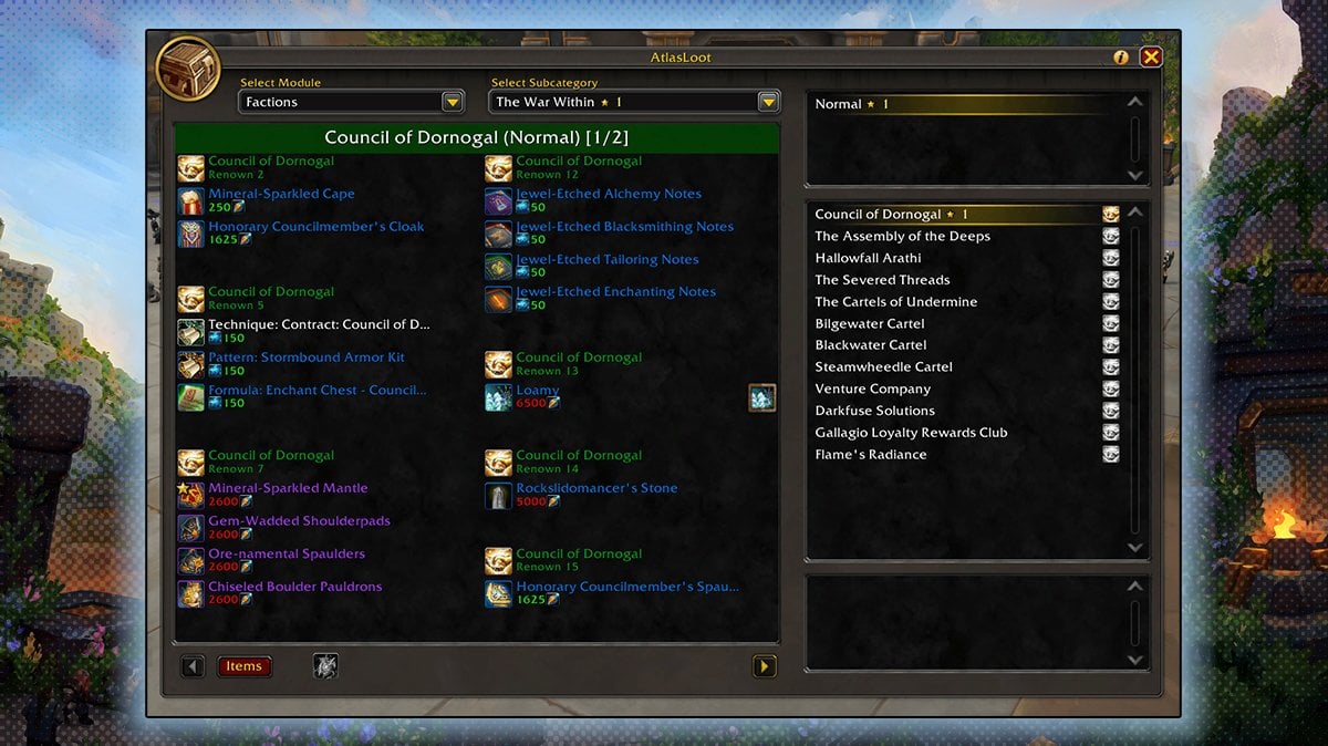 AtlasLoot modern interface for the retail version of WoW.
