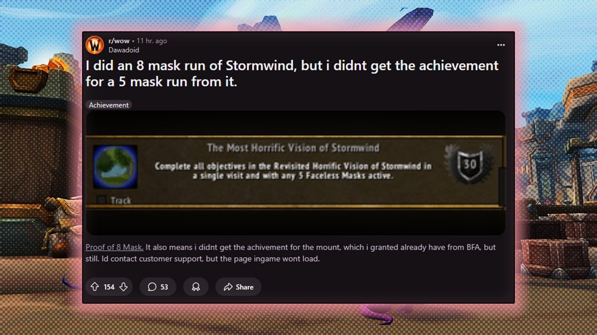 A Reddit user Dawadoid post regarding Horrific Visions masks achievement bugs.