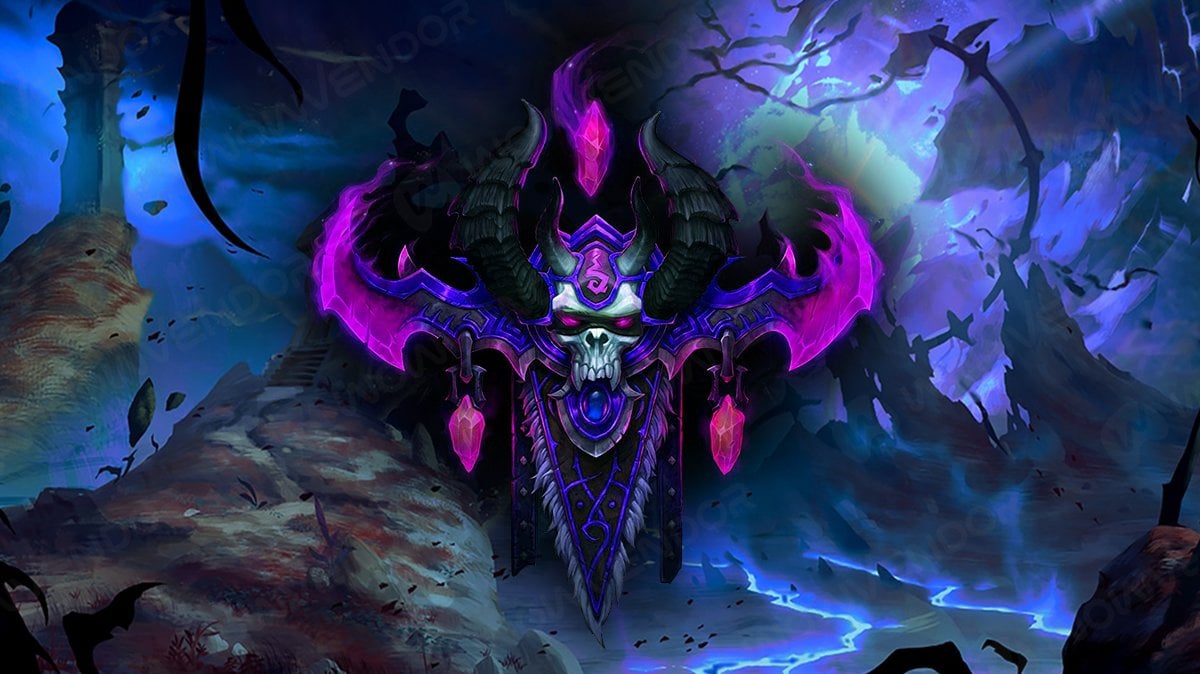 Void Demon Hunter spec crest, on top of Ghosts of K'aresh key art.