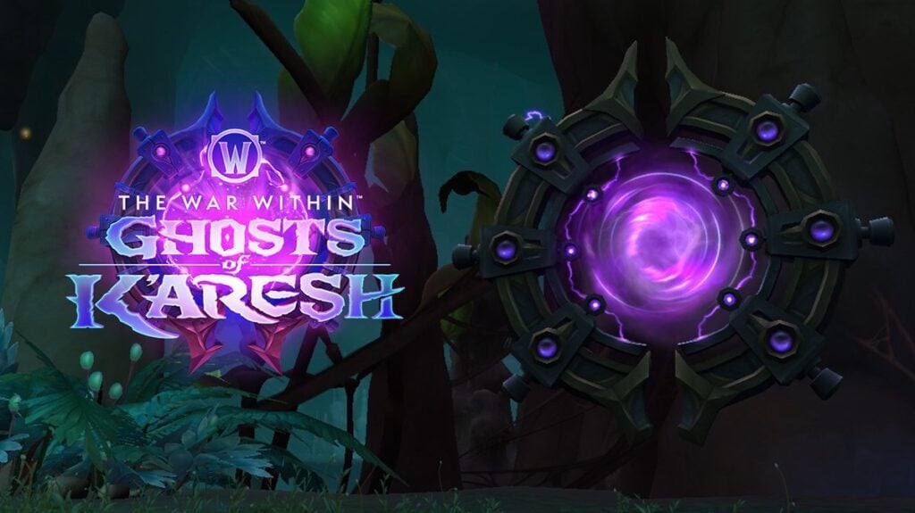 The War Within Bountiful Delves skip portal with a Ghosts of K'aresh logo.