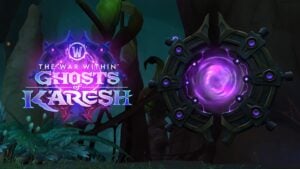 The War Within Bountiful Delves skip portal with a Ghosts of K'aresh logo.