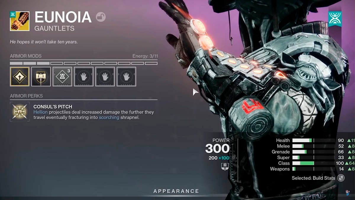 Eunoia effect and stats in Destiny 2 Edge of Fate.
