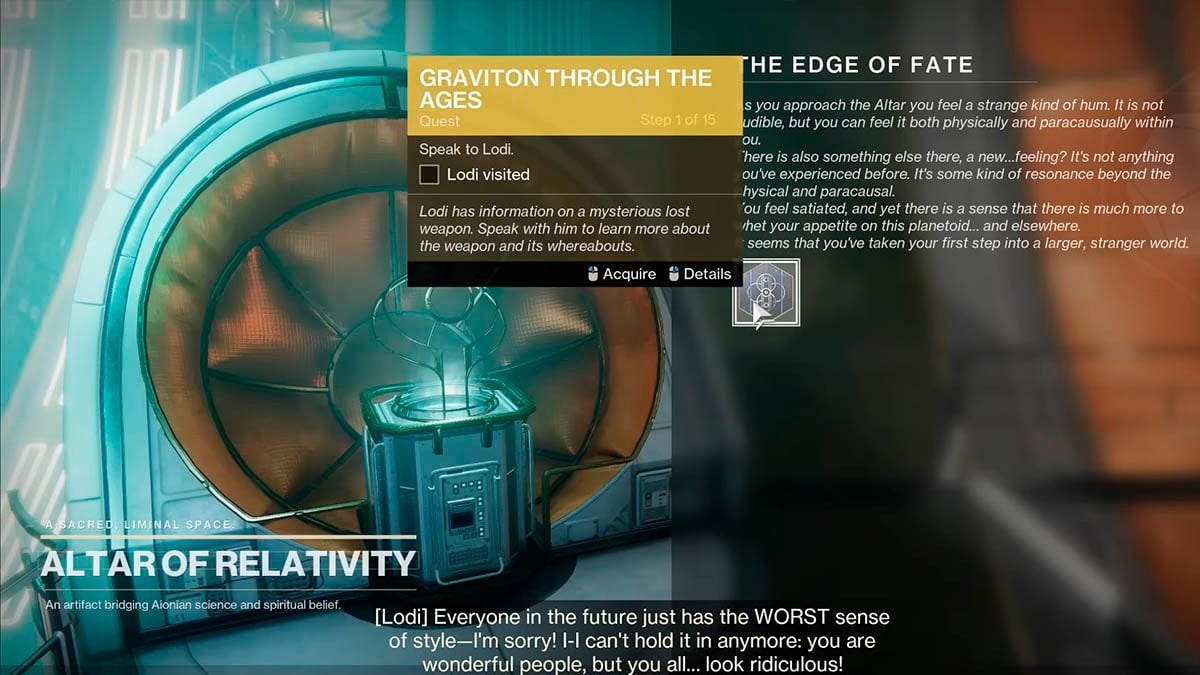 Graviton Spike Exotic quest starts here in the Altar of Relativity.