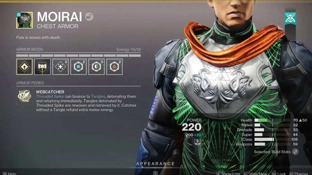 Moirai Exotic stats in Destiny 2 Edge of Fate.