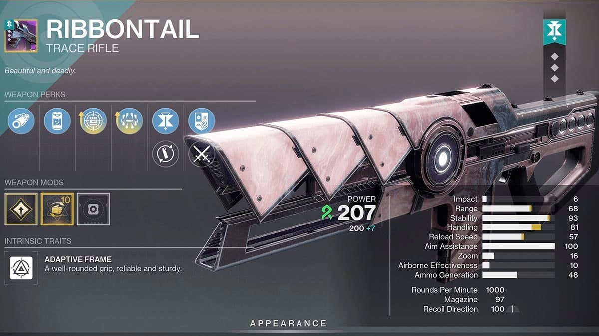 Ribbontail Trace Rifle weapon in Destiny 2.
