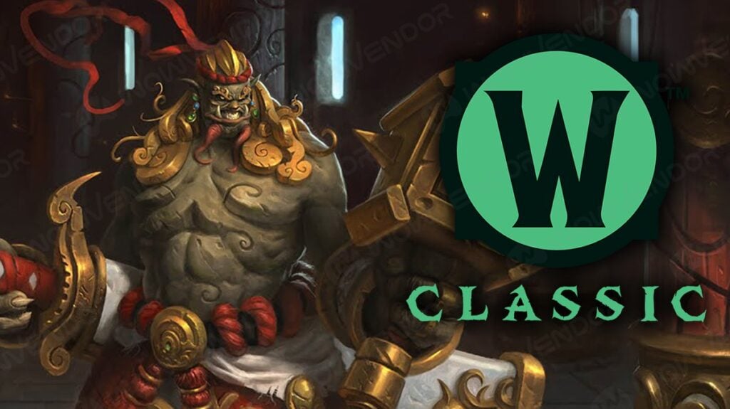 Mogu'shan Warden artwork with a MoP Classic logo.