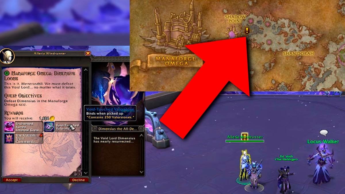 Manaforge Omega Dimensius Looms quest NPC location.
