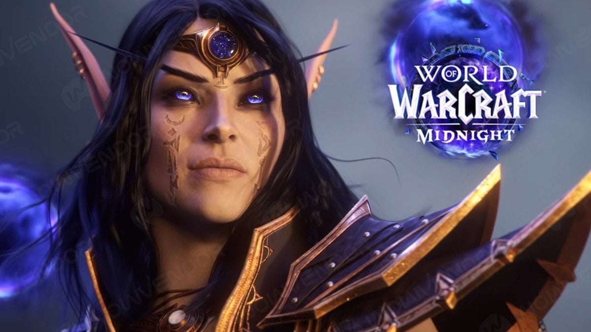 Xal'atath from Midnight cinematic with a WoW Midnight expansion logo.