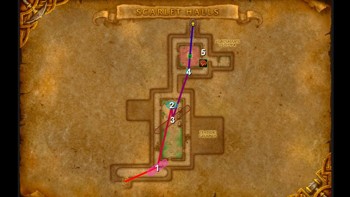 Scarlet Halls route for Challenge Mode in Mists of Pandaria Classic.
